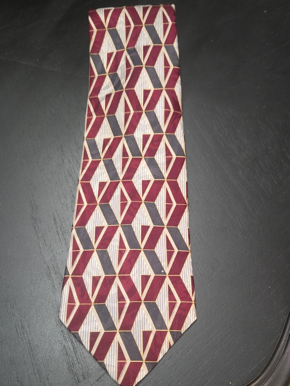 Zylos Geometric Burgundy and Gray Men's Tie